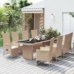 vidaXL 9-delige Tuinset met kussens poly rattan beige, Tuin en Terras, Verzenden, Nieuw, Rotan, Tuinset