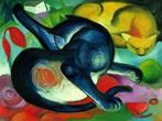 Kunstdruk Franz Marc - Zwei Katzen blau und gelb 80x60cm, Verzenden, Nieuw