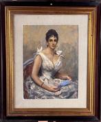 Italiaanse school (XX) - Ritratto di donna con ventaglio, Antiek en Kunst, Kunst | Schilderijen | Klassiek