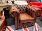 Vintage Bruin gevlamd  Leren Chesterfield Brighton fauteuil, Ophalen, Zo goed als nieuw, Leer, CHESTERFIELD