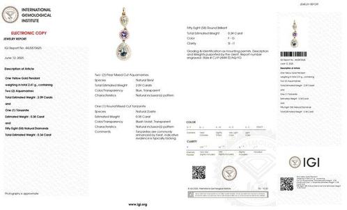 Halsketting - 14 karaat Geel goud - 2.43ct. tw. Aquamarijn -, Sieraden, Tassen en Uiterlijk, Kettingen