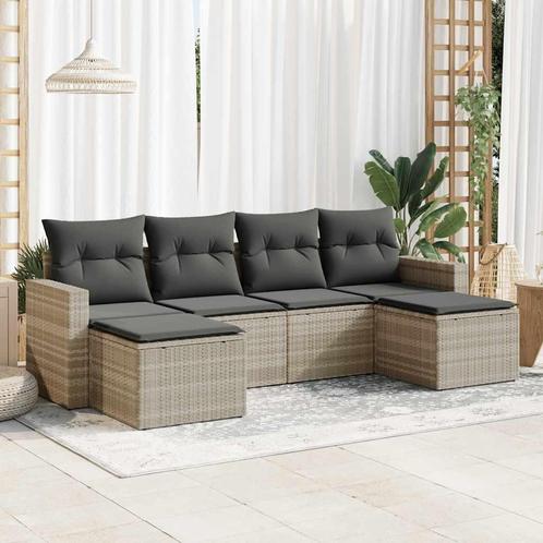 vidaXL 6-delige Loungeset met kussens poly rattan lichtgrijs, Tuin en Terras, Tuinsets en Loungesets, Loungeset, Nieuw, Rotan