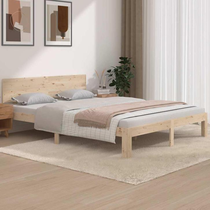 vidaXL Bedframe massief hout 150x200 cm, Huis en Inrichting, Slaapkamer | Bedden, Overige maten, 200 cm, Bruin, Tweepersoons, Nieuw