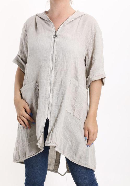 Linnen zomer vest met 7/8 mouwen, in BEIGE kleur,, Kleding | Dames, Truien en Vesten