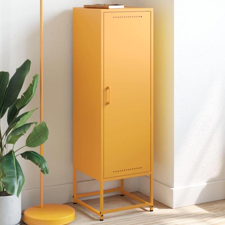vidaXL buffetkast 36x39x123 cm staal mosterdgeel, Huis en Inrichting, Kasten | Buffetkasten, 25 tot 50 cm, Nieuw, Metaal, 100 tot 150 cm