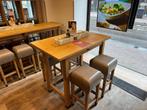 Hutten Houten Tafel met Leren Krukken- Vapiano, Ophalen of Verzenden, Gebruikt, Meubilair