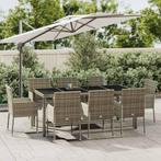 vidaXL 9-delige Tuinset met kussens poly rattan grijs, Nieuw, 8 zitplaatsen, Tuinset, Verzenden