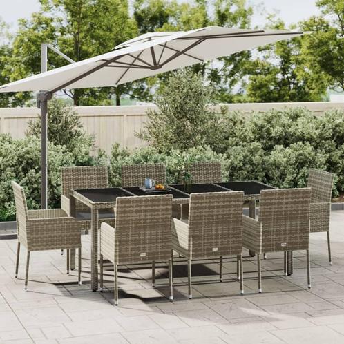 vidaXL 9-delige Tuinset met kussens poly rattan grijs, Tuin en Terras, Tuinsets en Loungesets, Tuinset, Nieuw, 8 zitplaatsen, Rotan