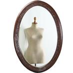 Grote ovale spiegel met breed facet en subtiel gestoken drui, Ophalen of Verzenden