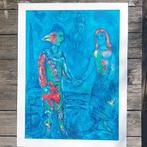 Marc Chagall (1887-1985) - Deux personnages sur fond bleu, Antiek en Kunst