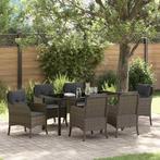 vidaXL Tuin eettafelset met kussen 7 pcs Grijs poly rattan, Tuin en Terras, Verzenden, Nieuw, Rotan