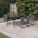 vidaXL 7-delige Tuinset grijs en zwart, 6 zitplaatsen, Nieuw, Tuinset, Verzenden