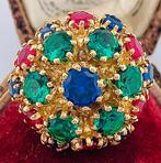 Zonder Minimumprijs - Ring - 9 kt. Geel goud, Zilver Saffier, Nieuw