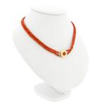 Bloedkoraal kralen choker met gouden slot; Antiek | 35,5 cm, Gebruikt, Overige kleuren, Ophalen of Verzenden, Met edelsteen