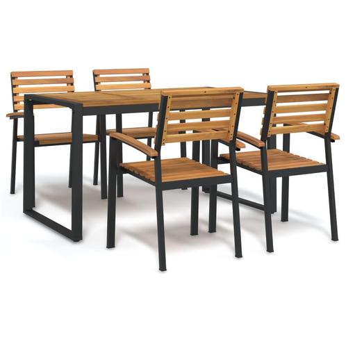 vidaXL 5-delige Tuinset massief acaciahout en metaal, Tuin en Terras, Tuinsets en Loungesets, Tuinset, Nieuw, 4 zitplaatsen, Hardhout