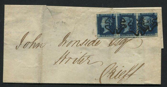 Groot-Brittannië 1840 - 2 penny blauw strip van 3 op, Postzegels en Munten, Postzegels | Europa | UK