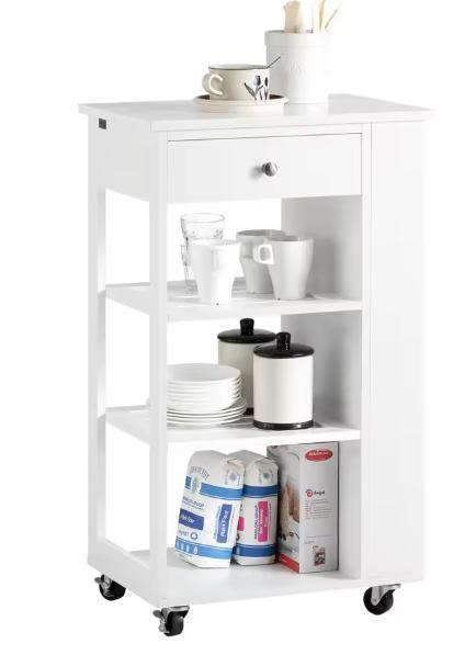 Witte Keukenwagen op Wielen met Lade en Open Vakken – 86 cm, Huis en Inrichting, Keuken | Keukenelementen, Nieuw, Verzenden