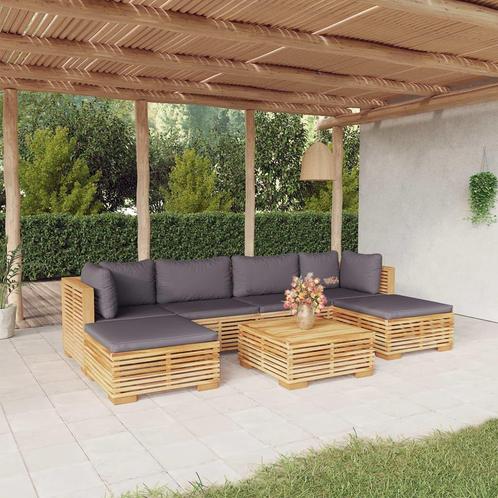 vidaXL 7-delige Loungeset met kussens massief teakhout, Tuin en Terras, Tuinsets en Loungesets, Loungeset, Nieuw, 6 zitplaatsen