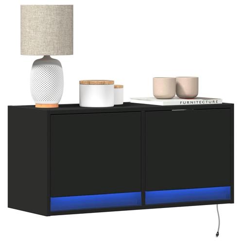 vidaXL Tv-wandmeubel met LED-verlichting 80x31x35 cm zwart, Huis en Inrichting, Kasten | Televisiemeubels, Nieuw, Overige houtsoorten