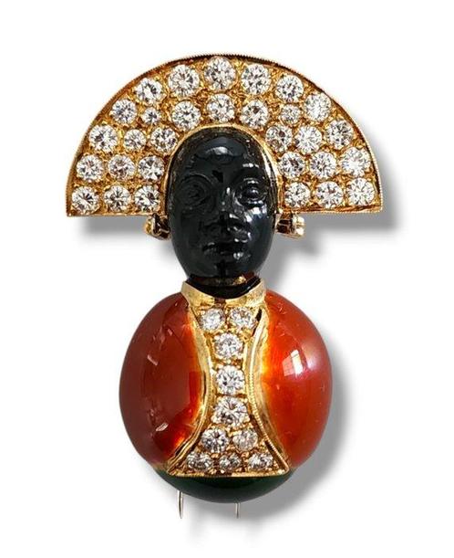 Broche - 18 karaat Geel goud, 18K gouden rode en groene, Sieraden, Tassen en Uiterlijk, Antieke sieraden