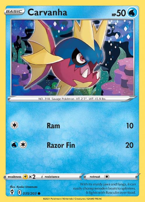 Carvanha 035/203 (Evolving Skies), Hobby en Vrije tijd, Verzamelkaartspellen | Pokémon, Losse kaart, Nieuw, Foil, Ophalen of Verzenden