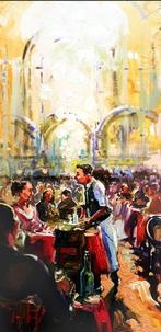 Jurij Frey - Cafe´, Paris, Antiek en Kunst, Kunst | Schilderijen | Modern