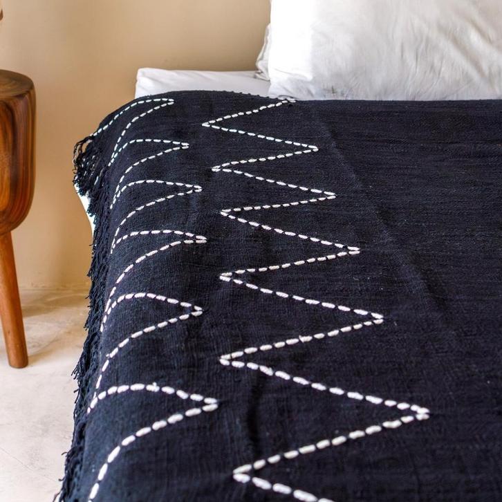 Boho Deken Zwart Handgeweven Katoenen Deken 140x200 cm LINGG, Huis en Inrichting, Woonaccessoires | Wanddecoraties, Nieuw, Verzenden