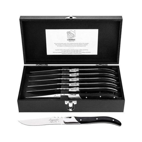 Laguiole - 6x Luxury Steak Knives - Black Ebony Wood - style, Antiek en Kunst, Antiek | Keukenbenodigdheden