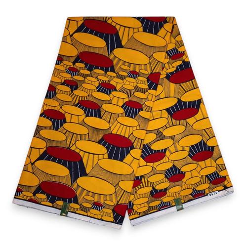 VLISCO stof Hollandais Afrikaanse Wax print - Gele Oche Eze, Hobby en Vrije tijd, Stoffen en Lappen, Nieuw, Ophalen of Verzenden