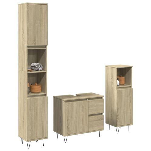 vidaXL 3-delige Badkamermeubelset bewerkt hout sonoma, Huis en Inrichting, Badkamer | Badkamermeubels, Nieuw, Verzenden