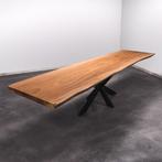 Boomstamtafel, Eettafel 340x104 massief hardhout, metaalpoot, 200 cm of meer, Nieuw, Robuust Modern, 100 tot 150 cm