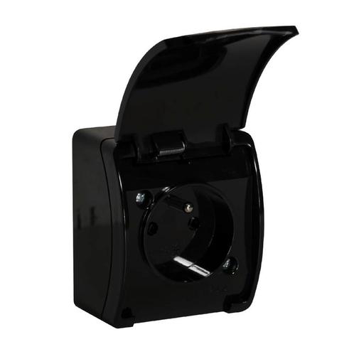 Stopcontact opbouw waterproof - Met penaarde - Zwart, Doe-het-zelf en Verbouw, Elektra en Kabels, Stopcontact, Nieuw, Ophalen of Verzenden