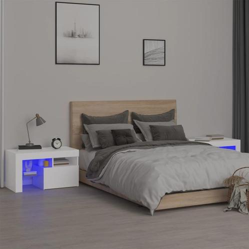 vidaXL Nachtkastjes 2 st LED-verlichting 70x36,5x40 cm wit, Huis en Inrichting, Slaapkamer | Nachtkastjes, Nieuw, Minder dan 45 cm