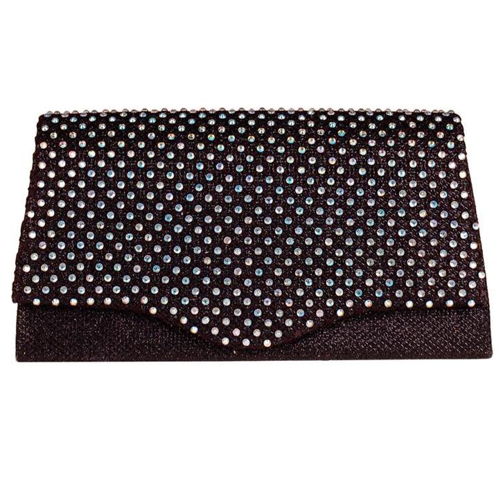 Avondtasje - Zwart Glitterstof & Multicolor Strass - Magneet, Sieraden, Tassen en Uiterlijk, Tassen | Damestassen, Zwart, Nieuw