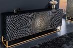 Design dressoir ILLUSION 180cm zwart mangohout massief hout, Ophalen of Verzenden, Nieuw