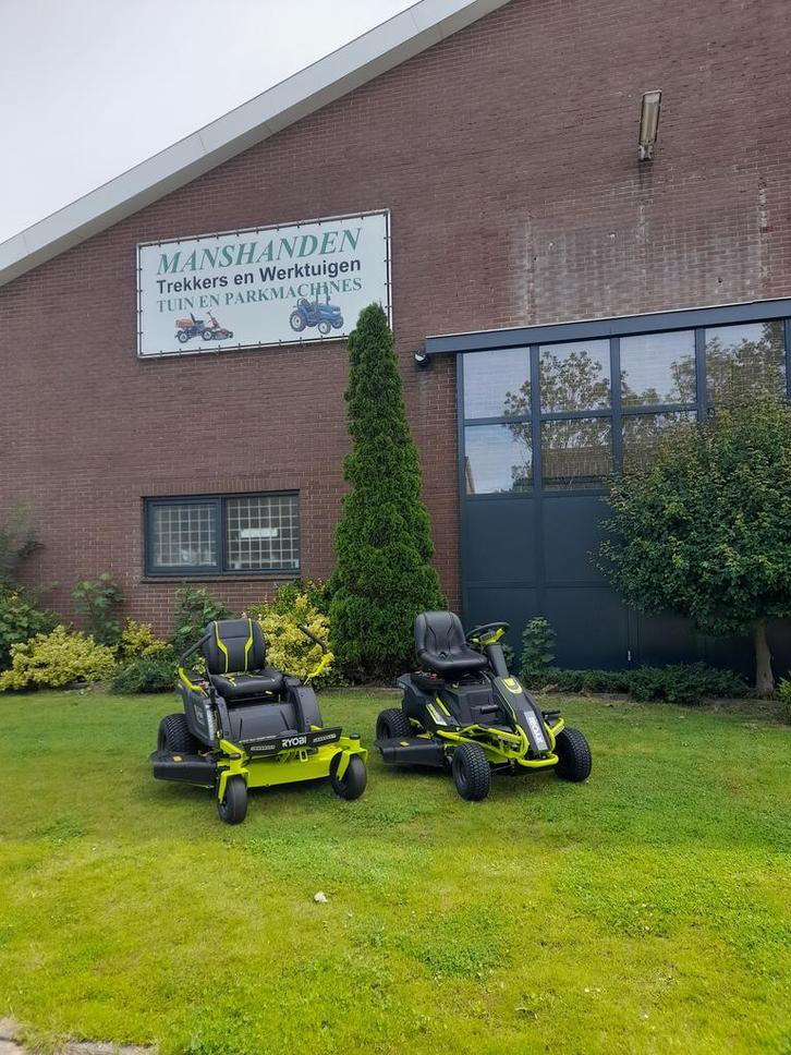 Met Ryobi accu zitmaaiers kunt u 2.5 uur maaien, Tuin en Terras, Zitmaaiers, 90 tot 120 cm, Elektrische starter, Mulchfunctie