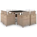 vidaXL 9-delige Tuinset met kussens poly rattan beige, Nieuw, 8 zitplaatsen, Tuinset, Verzenden