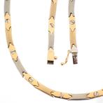 Bicolor gouden fantasie schakel ketting | 48 cm (witgoud), Sieraden, Tassen en Uiterlijk, Kettingen, Ophalen of Verzenden, Gebruikt