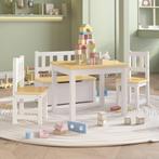 vidaXL 4-delige Kindertafel- en stoelenset MDF wit en beige, Kinderen en Baby's, Verzenden, Nieuw