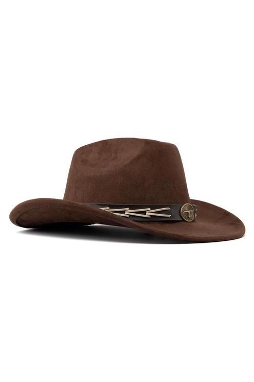 Cowboyhoed Donkerbruin Gevlochten Band Donkerbruine Cowboy W, Kleding | Heren, Carnavalskleding en Feestkleding, Nieuw, Overige maten