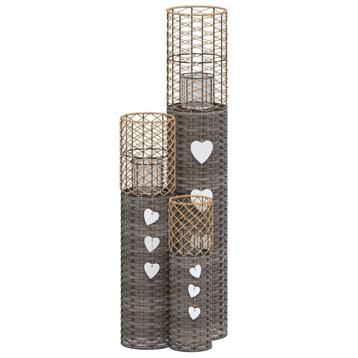 Kaarsenhouders Wicker Grijs - Set van 3 | retourdeal | 60... beschikbaar voor biedingen