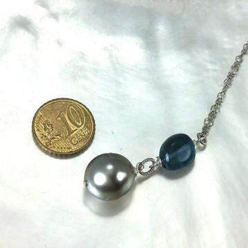 Halsketting Zilver Parel - Fluoriet - Tahiti DR Ø 14x16 mm beschikbaar voor biedingen