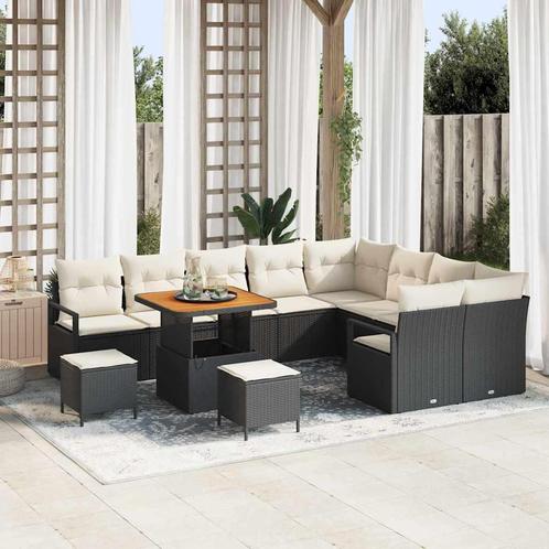 vidaXL 12-delige tuinset met kussens zwart poly rattan, Tuin en Terras, Tuinsets en Loungesets, Tuinset, Nieuw, Rotan, Verzenden