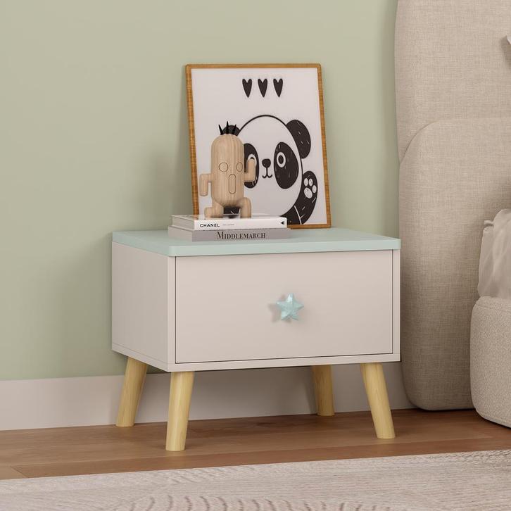 Kindernachtkastje Sandnes 31x38x30 cm wit en mintgroen [en.c, Kinderen en Baby's, Kinderkamer | Tafels en Stoelen, Verzenden