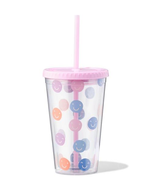 HEMA Drinkbeker met rietje 450ml gezichtjes, Huis en Inrichting, Keuken | Servies, Nieuw, Verzenden