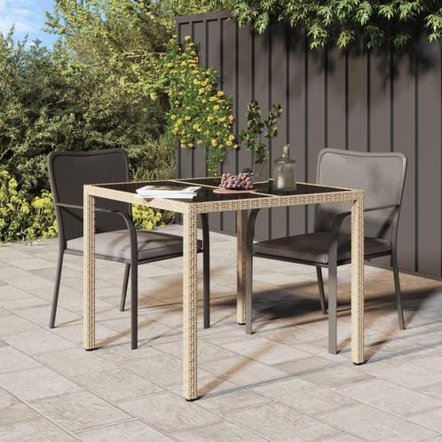 vidaXL Tuintafel 90x90x75 cm gehard glas en poly rattan, Tuin en Terras, Tuintafels, Nieuw, Verzenden