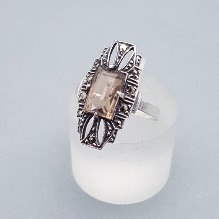 Zilver, Art Deco, Rook Topaas(Getest) - Ring - +, Antiek en Kunst, Kunst | Designobjecten