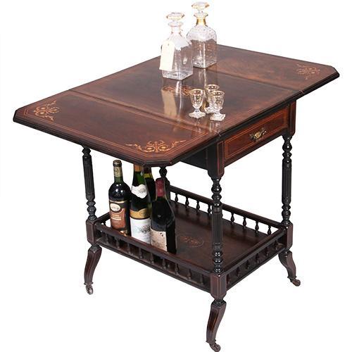 Drankentafel met 2 hangoren en lade rijk en prachtig ingeleg, Antiek en Kunst, Antiek | Meubels | Tafels, Ophalen of Verzenden