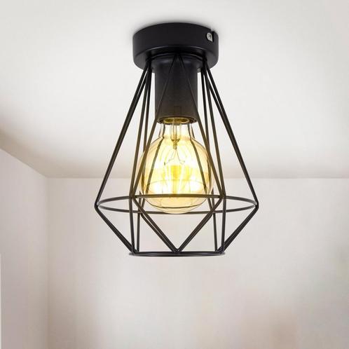 Plafondlamp Industrieel zwart | Incl. dimbare E27 lamp, Huis en Inrichting, Lampen | Plafondlampen, Nieuw, Metaal, Ophalen of Verzenden
