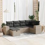 vidaXL 6-delige Loungeset met kussens poly rattan lichtgrijs, 6 zitplaatsen, Nieuw, Loungeset, Verzenden